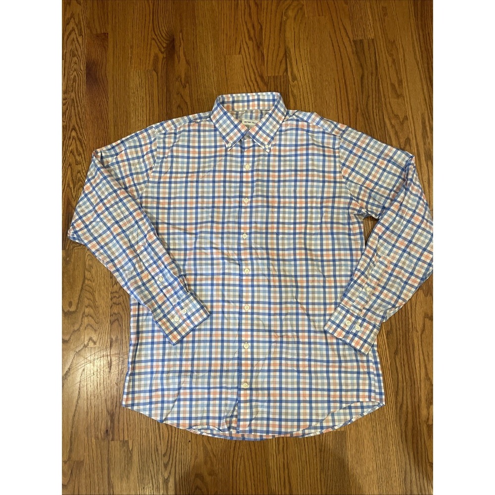 Peter Millar Men's Button‎ Down Performance Shirt Blue Pink Plaid Size Large - Picture 2 of 9